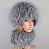 Ny hand gör kvinnor äkta äkta päls hatt halsduk tjejer naturliga riktiga päls huvudband Cap vinter stickar halsdukar mössor