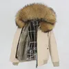 Oftbuy 2020 Vattentät Bomber Parka Vinterjacka Kvinnor Real Rabbit Fur Coat Natural Fox Raccoon Fur Collar Hood Avtagbar Ny LJ201201