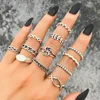 Vintage Silver Color Chain Ring Set For Women Men Punk Silver Plated Geometric Knot Midi Finger Rings 2022 Trend Jewelry Gifts