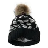 Gorro/Gorras de Calavera Gorro de Punto para Mujer Otoño Invierno Cálido Gorros de Lana con Estampado de Leopardo Gorro con Pompones Orejeras de Punto para Mujer Moda para Mujer