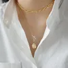 Koreanischer Stil S925 Sterling Silber Halskette Ins unregelmäßige konkav-konvexe Goldfolie Tag Halskette Cooler vergoldeter Charme Q0531