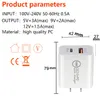 Dual Ports USB-laddare 18W Snabbladdare PD 3.0 Typ C Fast Laddning Hem Väggladdare Adapter för iPhone 11 12 Pro X XS 8 Samsung Xiaomi