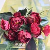 30cm Rose Pink Silk Bouquet Peony Artificial Flowers 5 Big Heads 3 Small Bud Bride Wedding Home Decoration Fake Flowers Faux