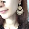 IYOE Schmuck baumeln Boho Ethnische Tropfen Ohrring Hohl Silber Farbe Münze Runde Baumeln Metall Quaste Ohrringe Frauen Antique280J