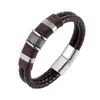 Classic Stainless Steel Men's Leather Bracelet Woven Leather Rope Wrapping Double-layer DIY Customization Bangle229e