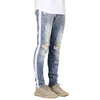 Jeans da uomo Design Moda Jeans strappati strappati a strisce laterali per uomo H8709 T200614