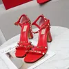 2021 sexy Fashion Stud Sandals Genuine Leather Slingback Pumps Ladies Sexy High Heels Fashion Rivets Shoe Party High Heel 9cm