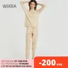 Wixra Women 's Sweater Suits and Turtleneck 전체 슬리브 니트 + 포켓 긴 바지 2pcs 세트 겨울 의상 201028