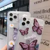 Pour iphone 12 coque 11 pro X XS max XR 6 7 8 plus mode marguerite fleur papillon scintillant flux coeur paillettes sable couverture transparente coque de téléphone