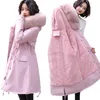 Hiver velours doublure chaude femmes veste mode hiver Parkas femme mince ceinture doudoune épaissir hiver manteau à capuche 201201