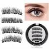 Falska ögonfransar 2 par 4 magnetisk naturlig med 3d / 6d magneter fransar mink eyelashe magnet lash + eyelash curler