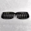 Pair F48 Double Slat Line Car Mesh Grille For B MW X1 F49 2016-2019 Glossy Black Front Kidney Grill Grilles