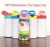 12oz昇華Sippyカップストレートベビーボトルステンレススチール携帯用子供マグカップ二重壁真空摂食看護瓶