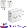 Dual Ports USB Charger 18W Quick Charger PD 3.0 Type C Fast Charging Home Wall Charger Adapter For iPhone 11 12 Pro X XS 8 Samsung Xiaomi