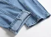 Herren-Jeans, Herren-Design, modisch, getäfelt, Biker, Skinny, Distressed, hellblaue Denim-Hosen, Drop-Großhandelslager