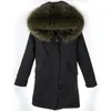 Mulheres Mulheres Jaqueta de Inverno Longo Destacável Forro Preto Parkas Grande Raccoon Real Cabinete Capuz Outwear 201019