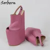 Sorbern Custom 30cm Buty Ekstremalne Wysokie Klinki Pompy Damskie Pompy Slingback Peep Toe Kostki Pasek Grube Platformy Buty Fetysz Przeciągnij pompę Queen