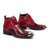 冬のヘビのスキンメンシューズ本革のブーツファッションメタルトーブーツプラスサイズのアンクルブーツ快適なブーツ