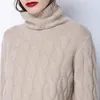 Vinter tjock turtleneck tröja kvinnor 100% ren cashmere tröja kvinnlig twist stickad botten varm pullover lj201215