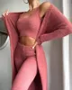 Kadınlar 3 Parça Eşofman Kış Seksi Ev Giymek Takım Elbise Rahat Pijama Set Bayan Kadın Yumuşak Sıcak Uzun Kollu Hırka Yelek Pantolon