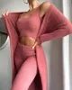 Frauen 3 Stück Trainingsanzüge Winter Sexy Hause Tragen Anzug Casual Pyjamas Set Dame Weibliche Weiche Warme Langarm Strickjacke Weste hosen