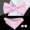 Bow Ties Hi-Tie Classic Pink For Men Silk Butterfly Pre-bunt Tie Pocket Square Cufflinks Set Wedding Party Floral Bowties1