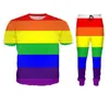 All'ingrosso - 2022 New Fashion Casual Rainbow 3D All Over Print Tute T-Shirt + pantaloni da jogging Tuta da donna Uomo @ 015