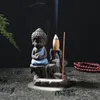 Handmade Ceramic Lotus Backflow Buddhist Incense Ceramic Backflow Incense Burner Holder Censer Aromatherapy Smoke Backflow Stick Incense