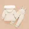 Barn snöar Vinter -30 grader Vit Duck Down Jacket för tjejer Jumpsuit Baby Boy Parka Coat Toddler Kläder uppsättning Overall LJ201125