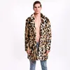 2020 New Fashion Men Leopard Fur Long Coat Turn-down Collar Trends Faux Fur Leather Jacket Mens Loose Warm Overcoat