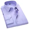 Homens de business casual manga longa slim cabine camisa sarja sólida cor macho camisa social preto branco branco roxo roxo verde rosa 4xl c1210