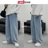 Lappster Mężczyźni Koreański Streetwear Szerokie Nogi Baggy Dżinsy Męskie Jesień Harajuku Vintage Niebieskie Dżinsowe Spodnie Męskie Casual Cargo 220302