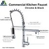 Rozin Black Kitchen Kranar Dra Down Down Kitchen Sink Kran Däck Monterad Dual Swivel Spout Kök Crane Chrome Hot Cold Mixer Tap T200710