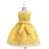 Kwiat Girl Haft Żółty Bez Rękawów Princess Dress Kids Party Wedding Birthday Suknia Ball Ubrania Kostium Dresses 3-10 BW117