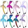 Arco-íris Handmade Lantejoula Sereia Headband Bebê Meninas Acessórios De Cabelo Crianças Cabelo De Cabelo Pequeno Mermaid Festa Headdress Suprimentos 8 Cores