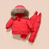 Inverno crianças conjuntos de roupas de neve jaquetas + macacão 2 pcs conjunto bebê menino meninas pato para baixo casacos toddler menina inverno roupas lj201017