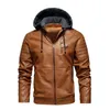 Mens PU Leather Outdoor Jackets Fashion Trend Long Sleeve Zipper Hooded Coat Designer Male Winter New Fleece Casual Skinny PU Outerwear