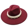 Herfst en winter vrouwen fedora vrouwelijke top hoeden Britse stijl katoen parel decoratie prom hoge kwaliteit