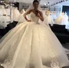 2021 Nouvelle Robe De Bal Arabe Robes De Mariée Chérie Paillettes Dentelle Appliques Bling Perlé Balayage Train Formelle Robes De Mariée Robes De Novia