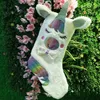 Unicorn Christmas Stocking with LED Light Cartoon Unicorn Sequin Strumpor för juldekoration Gift Candy Bag