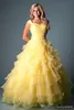 Yellow Ruffles Organza Long Modest Prom Dresses With Shoulder Straps Pleated Bodice Beaded Waist Floor Length Fuchsia Seniors Prom Gowns