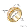Hip Hop 5 Rows Men Solid Rotatable Cubic Zircon Iced Out Ring Gold Silver Colors Classic Size 7-12