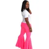 Tsuretobe Plus Size Fashion Ruffle Flare Pants Wide Leg Women Colorful Bodycon Mid Waist Bell-Bottoms Pant Vintage Solid Trouser 201111