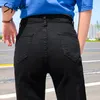 Slim Black Dżinsy Kobieta Plus Size Dżinsowe Spodnie Odzież Damska Streetwear Wysoka Talia Jean Tassel Proste Dżinsy Damskie Damskie LJ201029