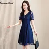 Elegant Cocktail Party Women Dress ShortLong Sleeve Summer Dress Lace Vintage Short Dresses Ladies vestidos Large Size 5XL T200416