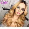 Celie 1B 27 Body Wave Spets Front Wig Ombre Human Hair Wigs 13x6 Färgade spetsar Front Wigs Human Hair 200 Density Body Wave Wig3193513