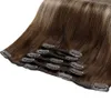 10A Grade Balayage Clip i hårförlängningar Mörk Borwn Fading till Ash Blonde Ombre Clip In Human Hair Extension 120g / 8pcs