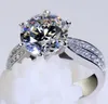 Кольца-кольца из 18-каратного классического белого золота 12 карат с большим бриллиантом CZ, топ-дизайн, 6-зубчатый, для свадьбы, для женщин, для помолвки