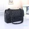 Designer- Kvinnor Klassisk väska med klaff handväska dam mode silver svart kedja axel messenger bag