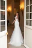 2021 robes de mariée sirène grande taille avec train détachable col transparent appliqué dentelle robes de mariée robes de mariee293O